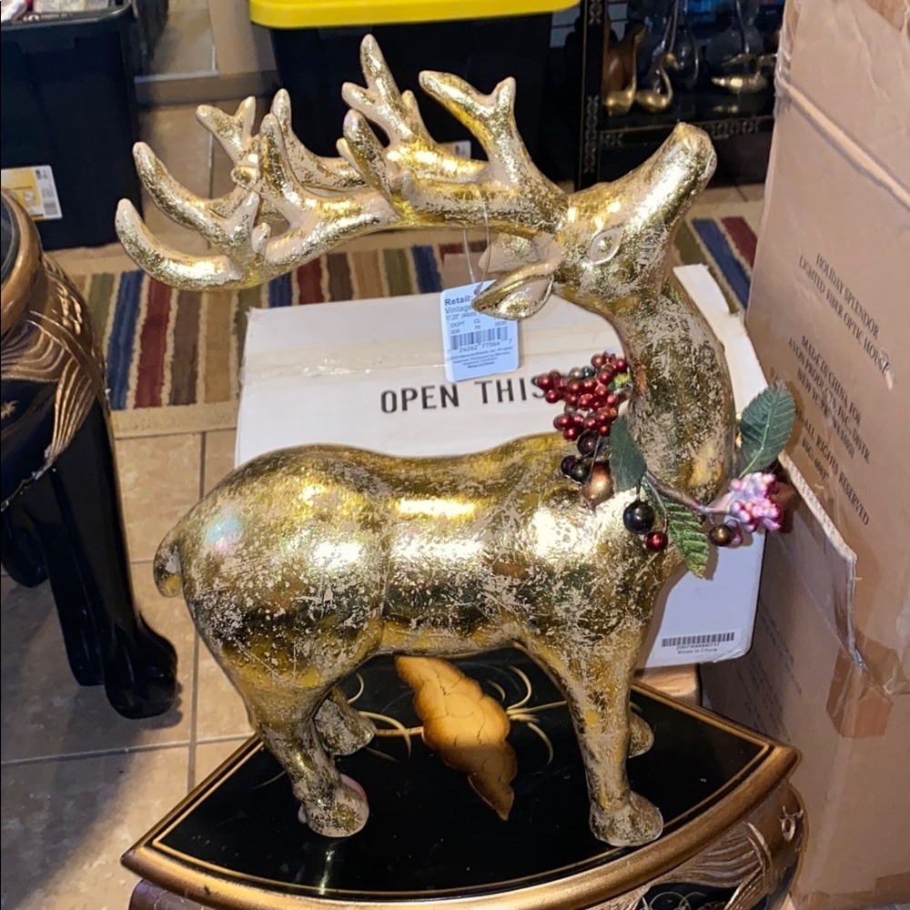 BX49 Vintage Gold Decorative Reindeer with Colorful Accents - Picture 4 of 7